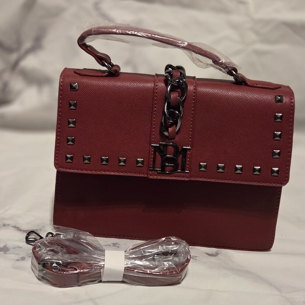 Badgley Mischka Wine Studded Handbag with Gun Metal Embellishments #0011